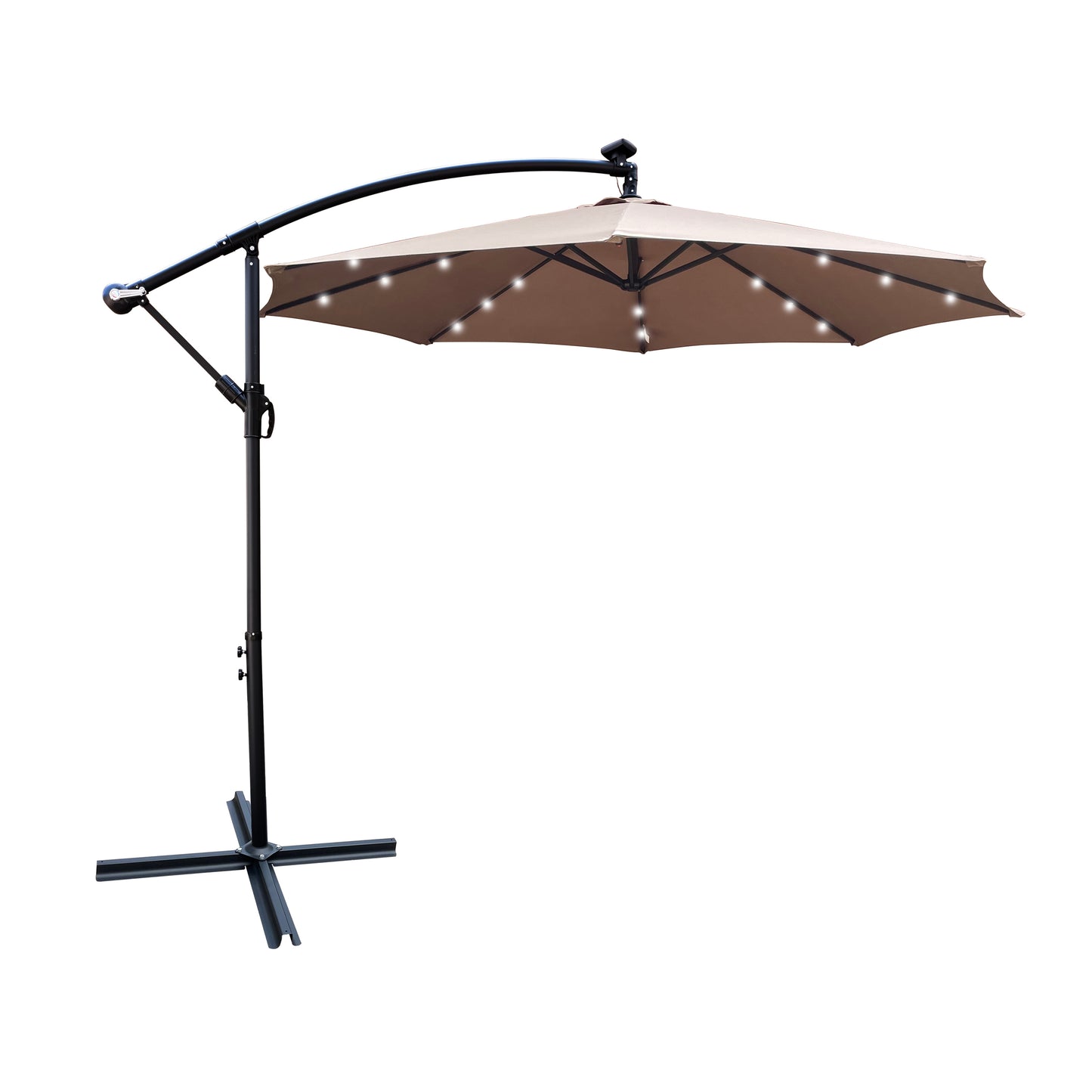 Alexa 10 ft Outdoor Umbrella Solar LED with Cross Base - Beige