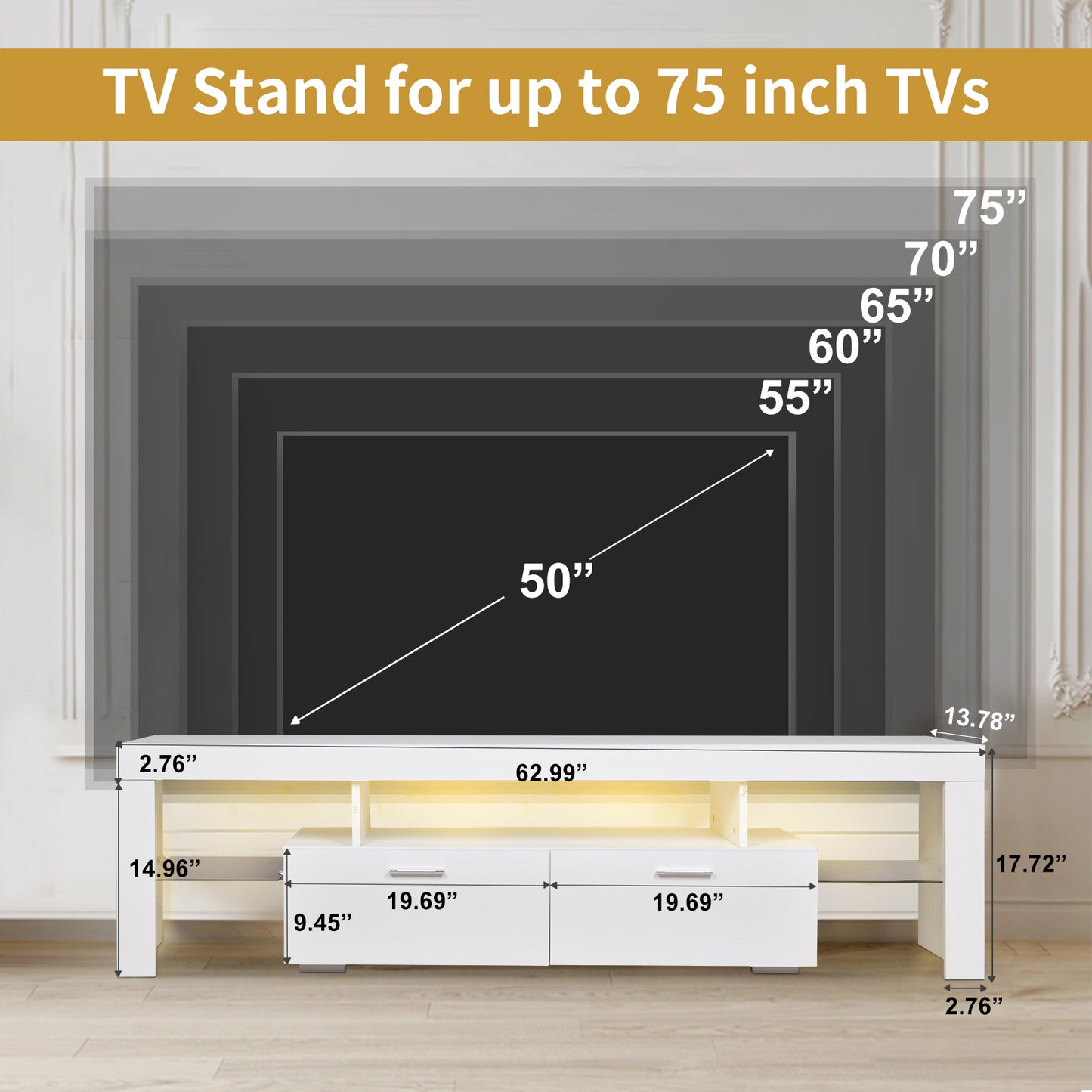 Feno TV Stand with LED Lights - White