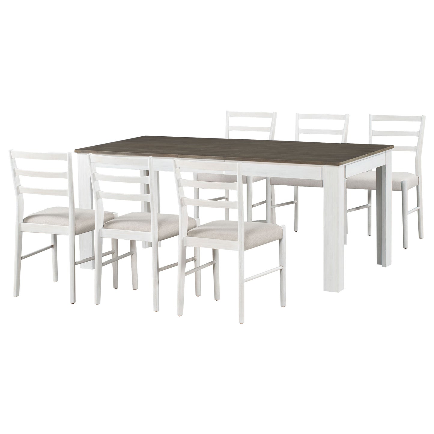 Viola 7pc Dining Set Extendable Table 6x Side Chairs - Brown+White