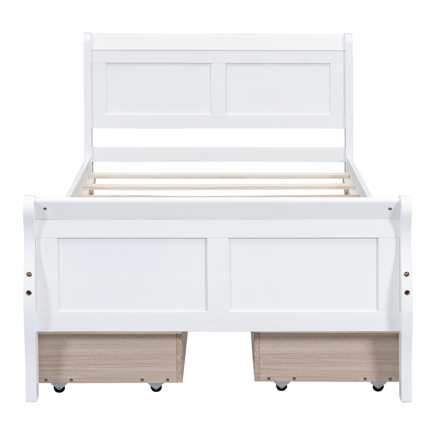 Meg Twin Size Wood Platform Bed with 4 Drawers - White