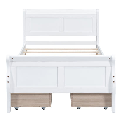 Meg Twin Size Wood Platform Bed with 4 Drawers - White