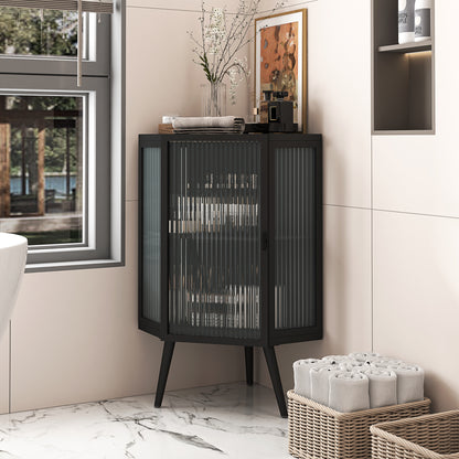 Rey Corner Cabinet with Tempered Glass - Black