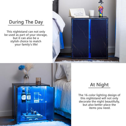 Quest LED  Nightstand with Glass Shelves -Blue