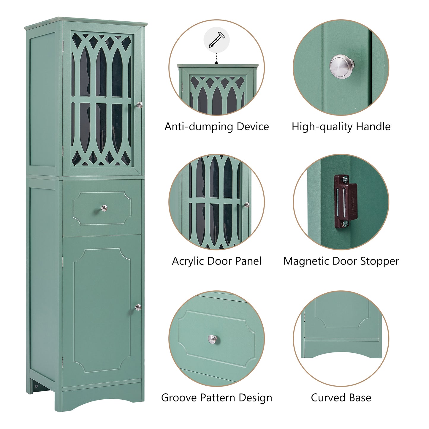 Statured Bathroom Cabinet with Drawer and Doors - Green