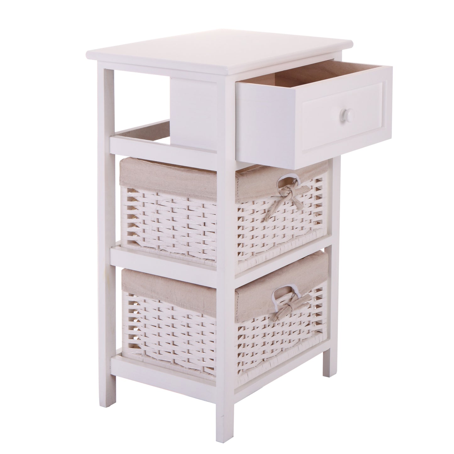 Darin Nightstand with Two Removable Baskets - White