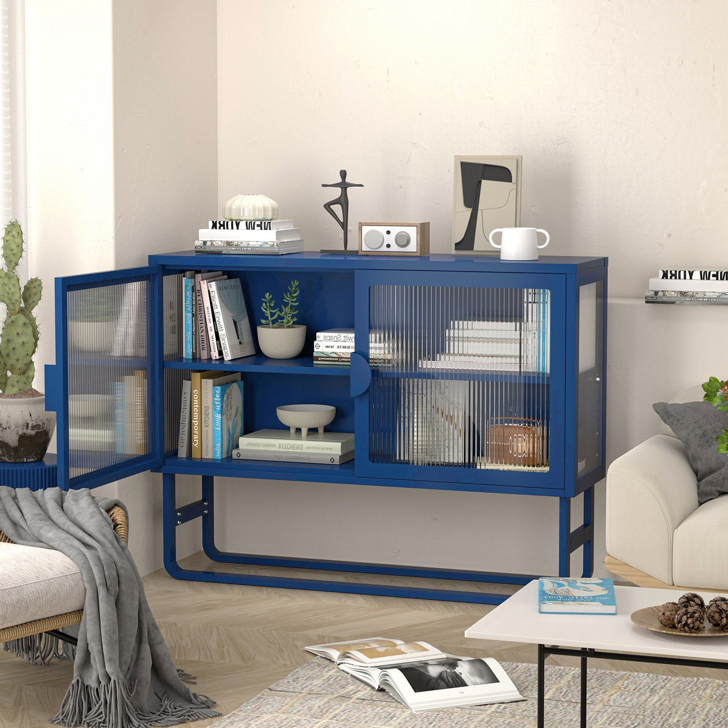 Tempered Glass Cabinet Credenza - Blue