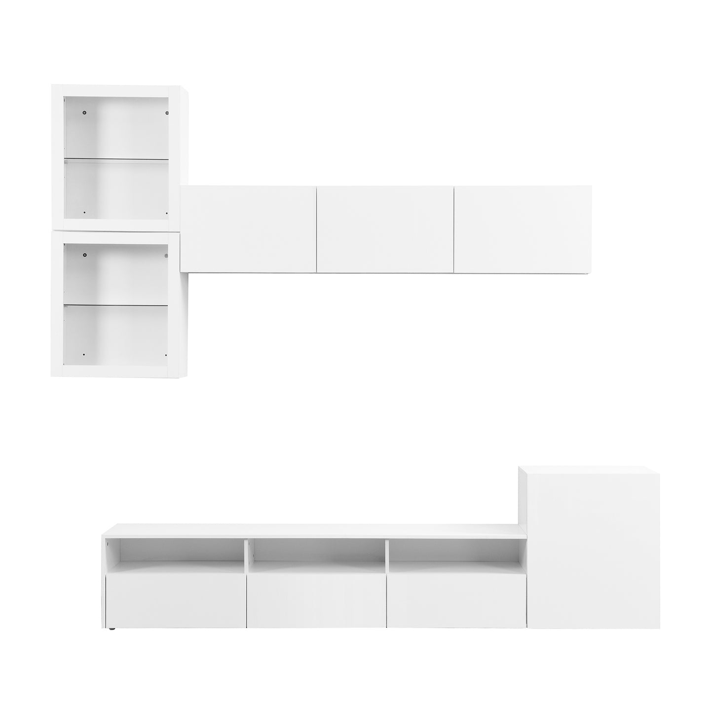 Sata TV Stand with Wall Mounted Floating Storage - White