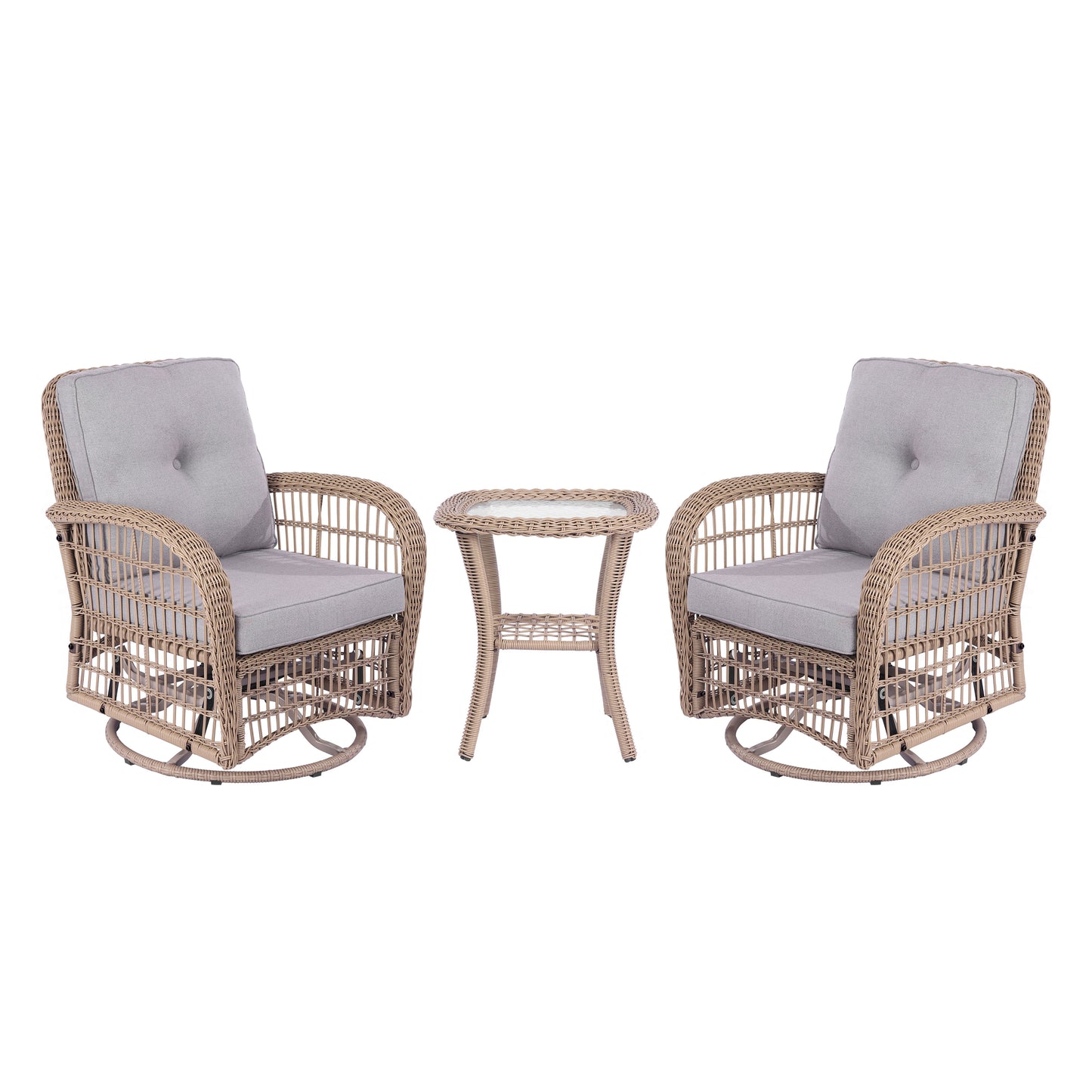 Vern 3 Pieces Outdoor Wicker Swive Rocking Chair Set