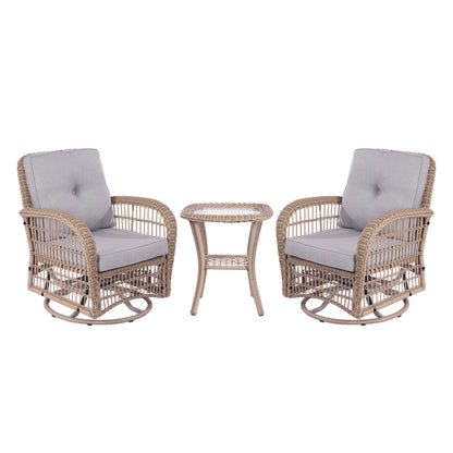 Vern 3 Pieces Outdoor Wicker Swive Rocking Chair Set