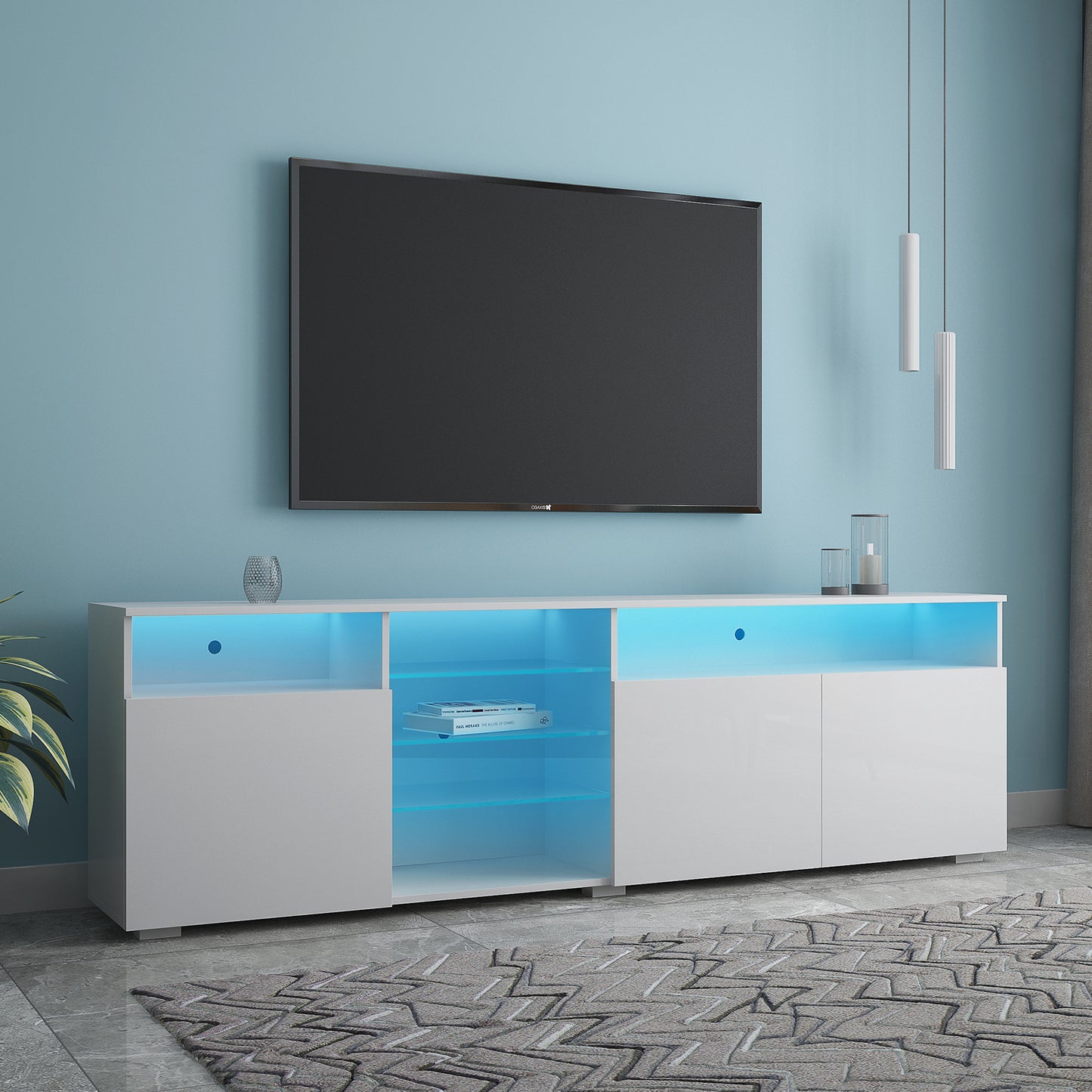 Ivan TV Stand LED High Gloss Doors - White