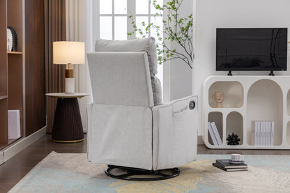 Cotton Linen Fabric Swivel Rocking Chair - Light Gray