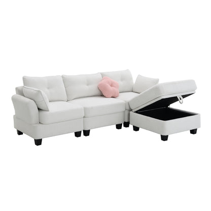 Fayen Velvet Sectional Sofa with Storage Ottoman - Beige