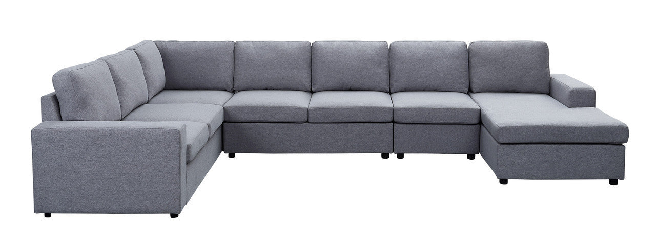 Tifton Linen 7 Seat Reversible Modular Sectional Sofa Chaise - Light Gray