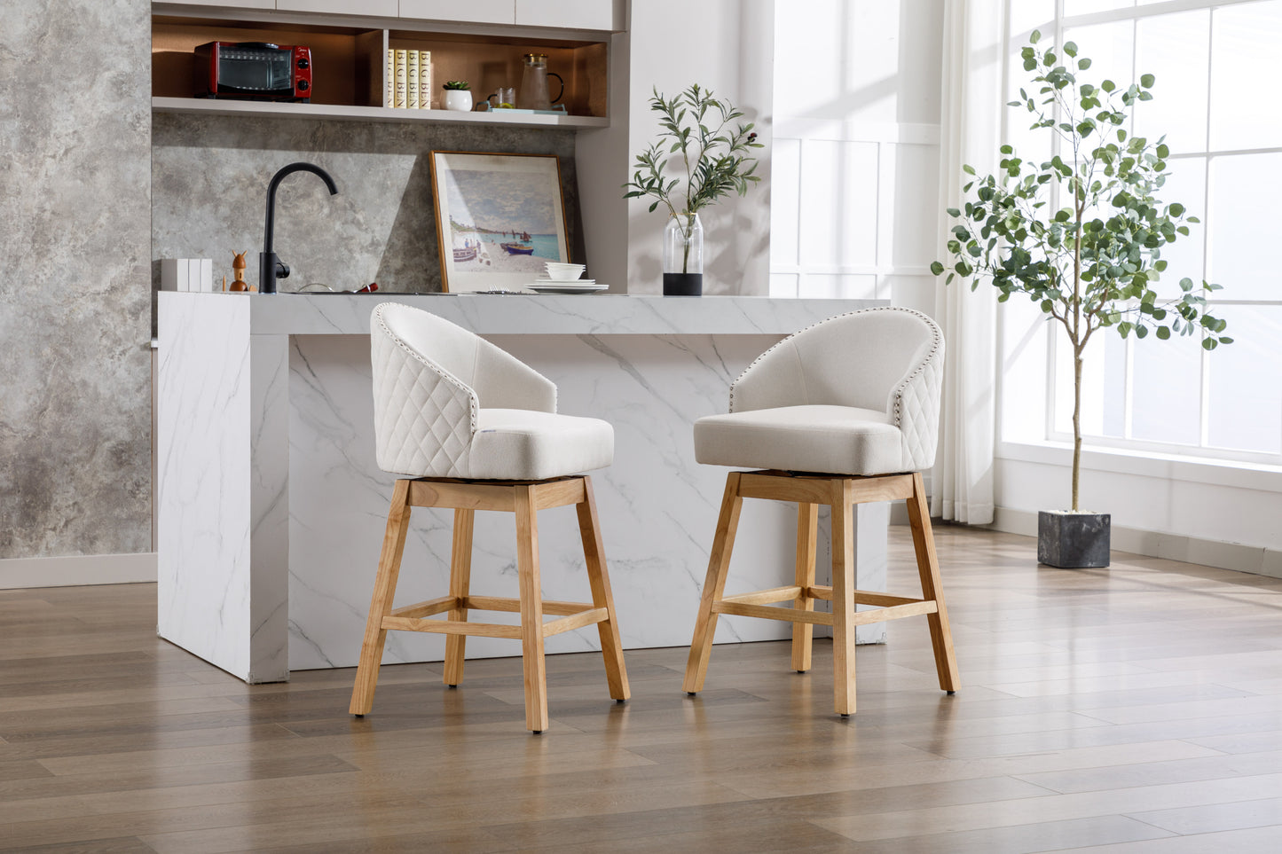 COOLMORE Bar Stools - Beige Set of 2