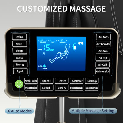 Elysia Zero Gravity Full Body Massage Chair with LCD Touch Screen - Black