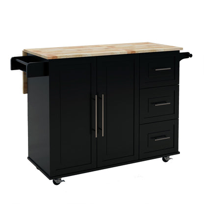 Artisan Kitchen Island with Solid Wood Table Top - Black