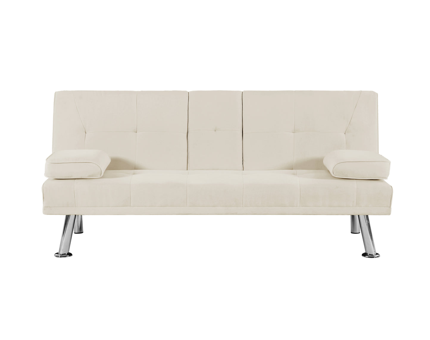 Yukon Fabric Futon Sofa Bed with Metal Legs - Beige