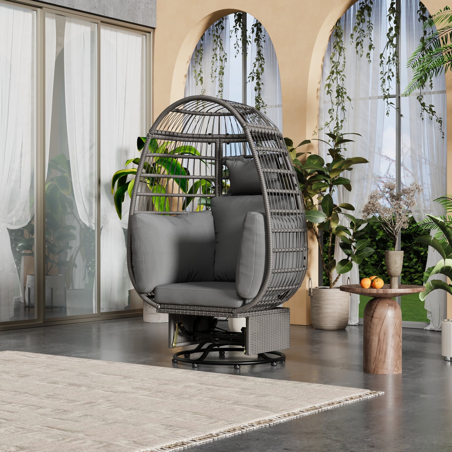 Bell Outdoor Swivel Chair with Cushion (Gray Wicker + Gray Cushion)