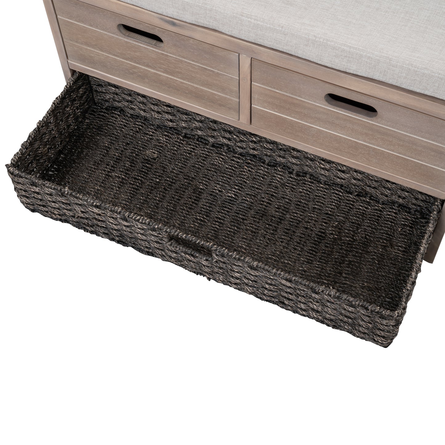 Lucy  Storage Bench with Removable Basket  Removable Cushion - White Washed