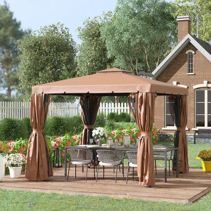 Caruso 10 x 10 ft  Gazebo Canopy Shelter  with Double Vented Roof - Brown