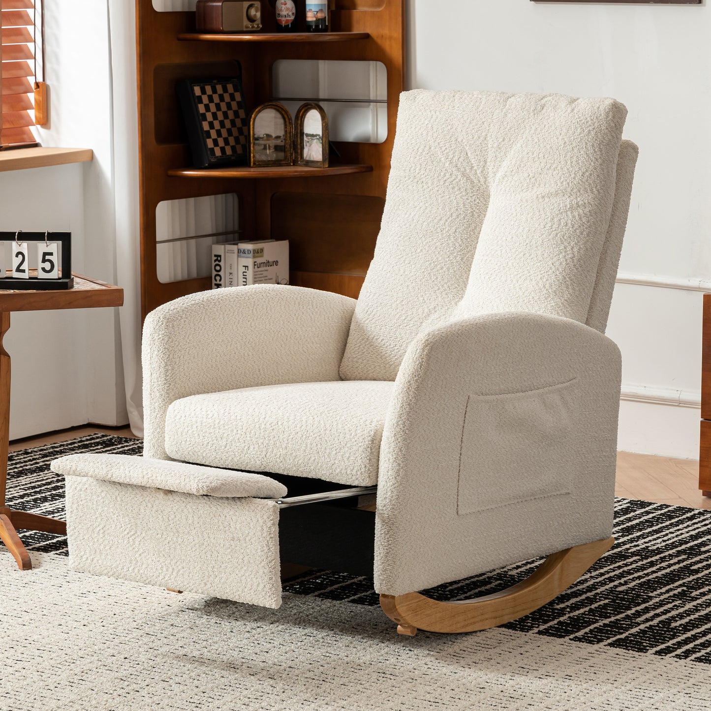 Sion Accent Rocking Chair with Footrest - Beige