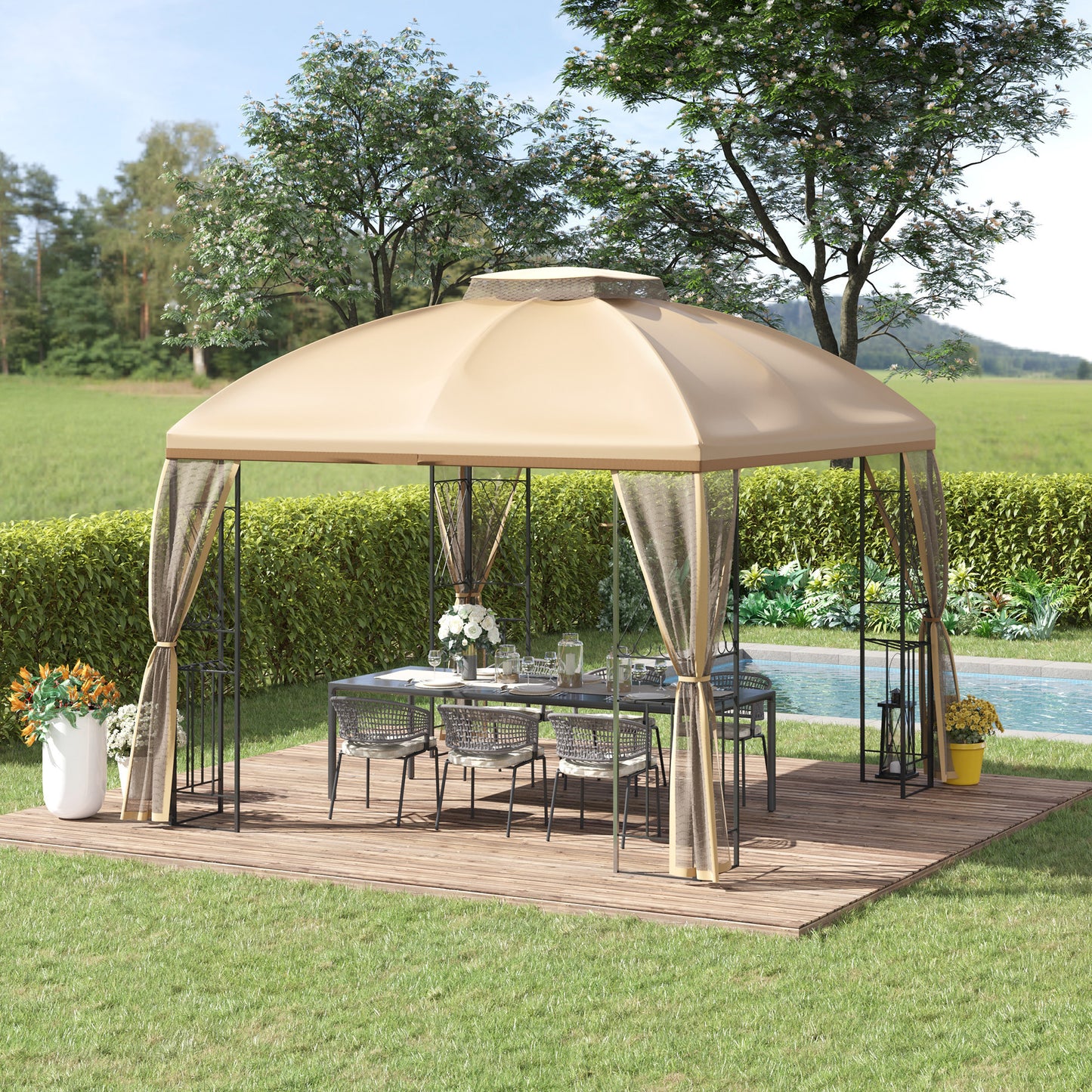 Adel 10 x 10 ft Patio Gazebo with Corner Shelves - Beige