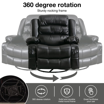 Float Massage Swivel Rocker Recliner Chair - Black