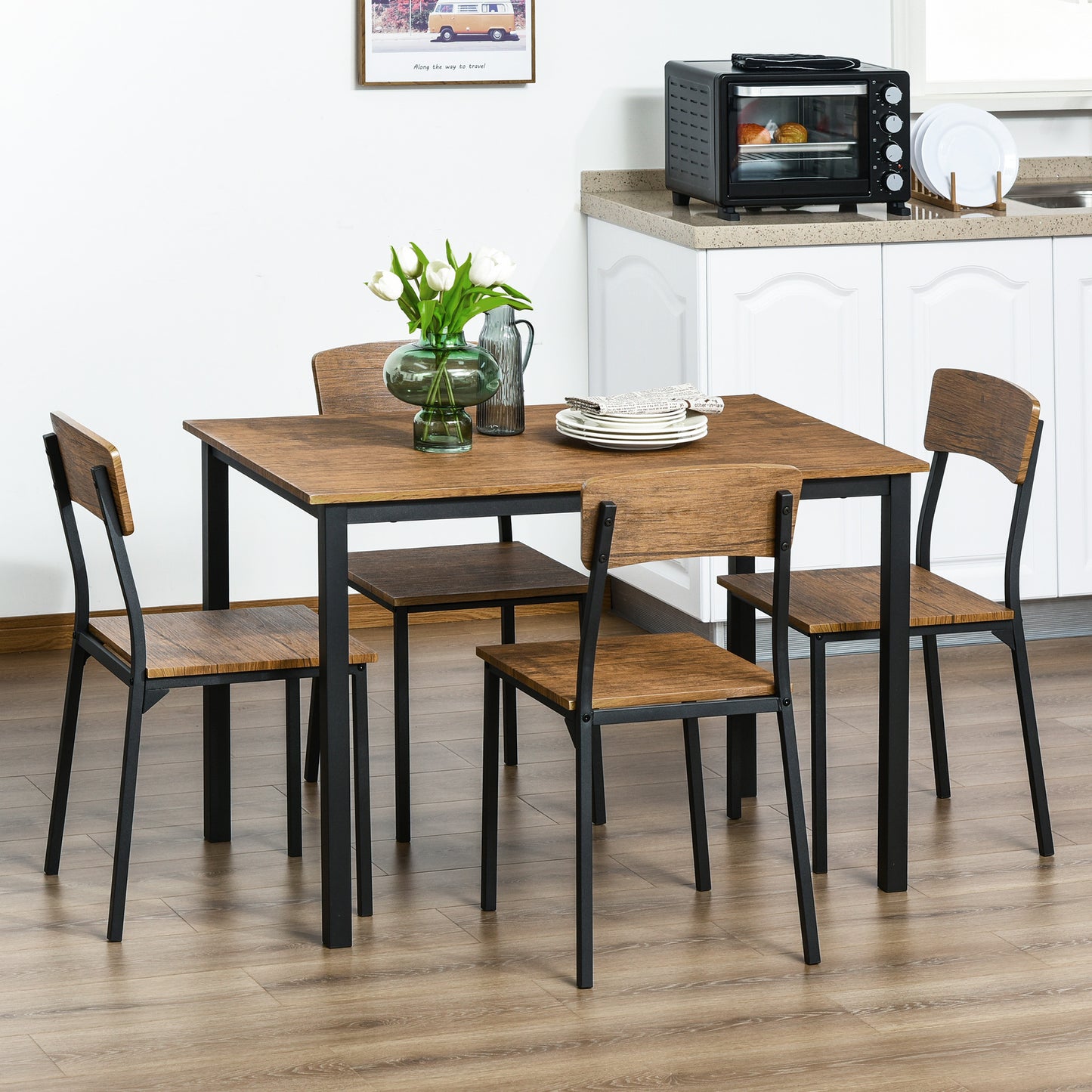 Jiro 5pc Dining Set Rectangular Table 4x Side Chairs - Brown