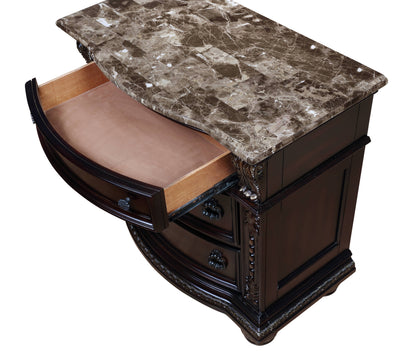 Elysium II Solid Wood Traditional Nightstand End Table with Marble Top  - Brown Cherry