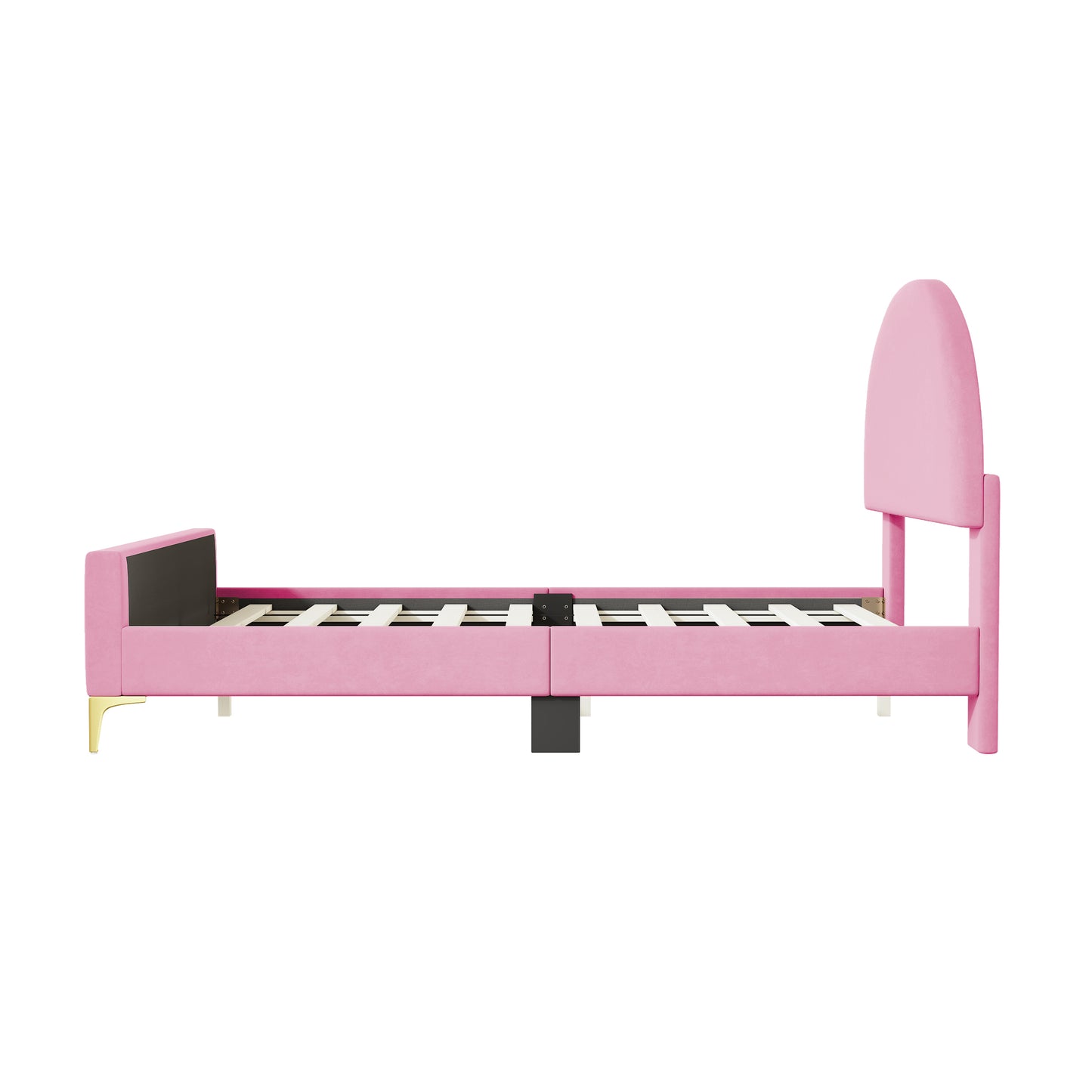 Lynn Full Size Velvet Platform Bed w Mental Legs - Pink