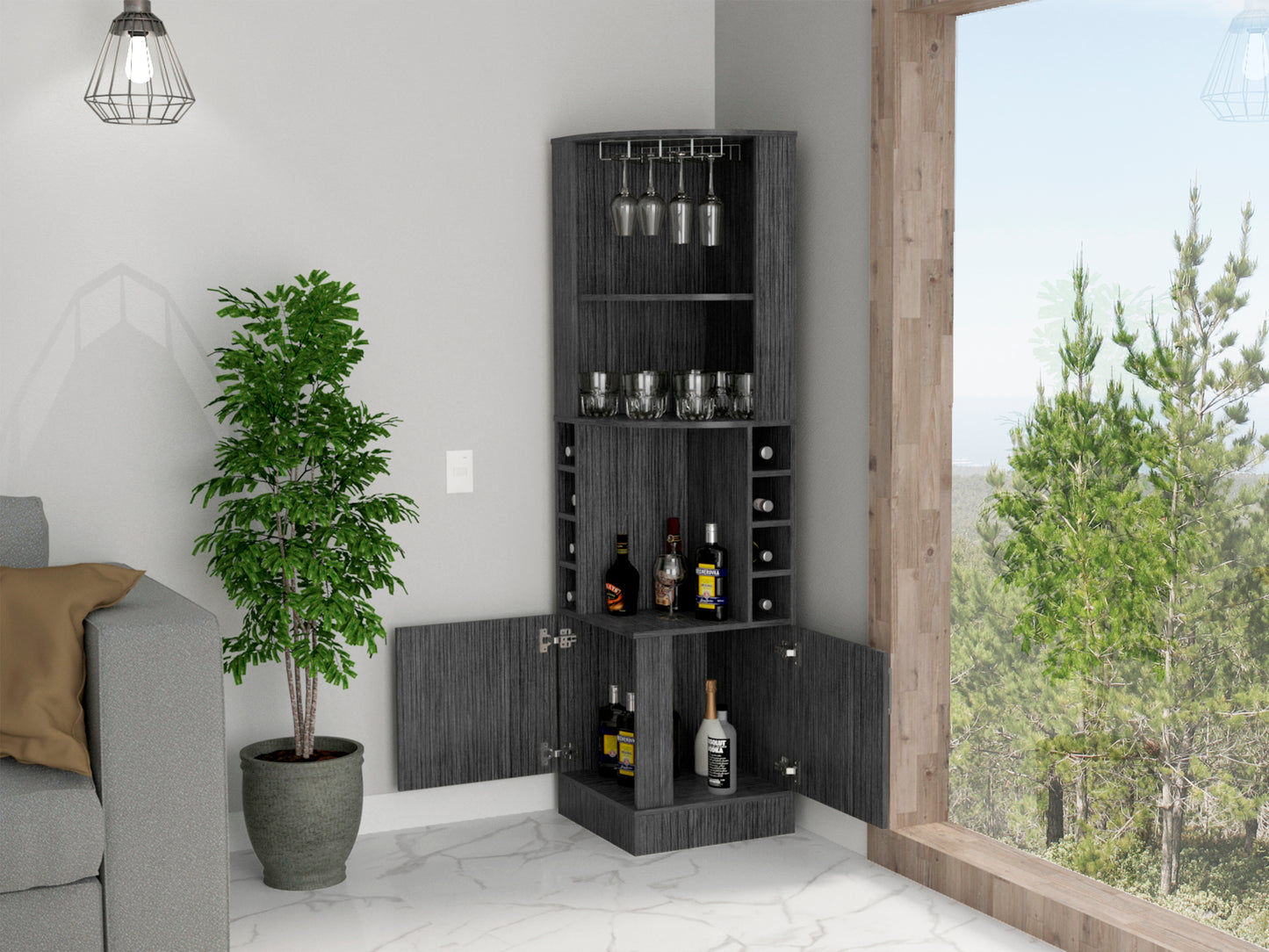 Isabelle 8-Bottle 2-Shelf Bar Cabinet - Smokey Oak