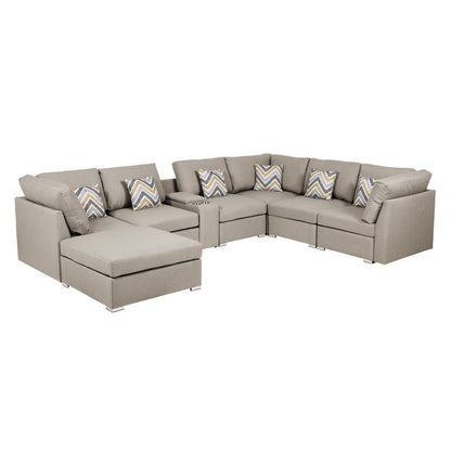 Lucy Fabric Reversible Modular Sectional Sofa and Ottoman - Beige