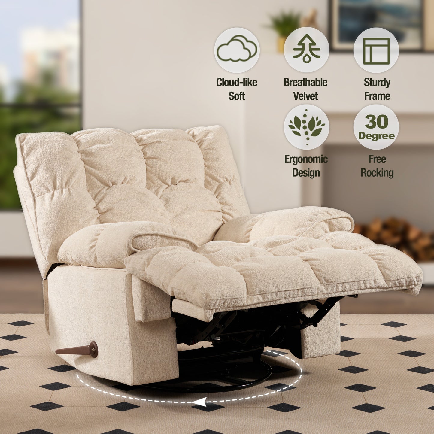 Cloud Swivel Rocker Recliner Chair - Cream