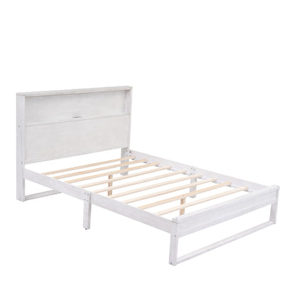 Mora Queen Size Platform Bed Frame with Storage - White