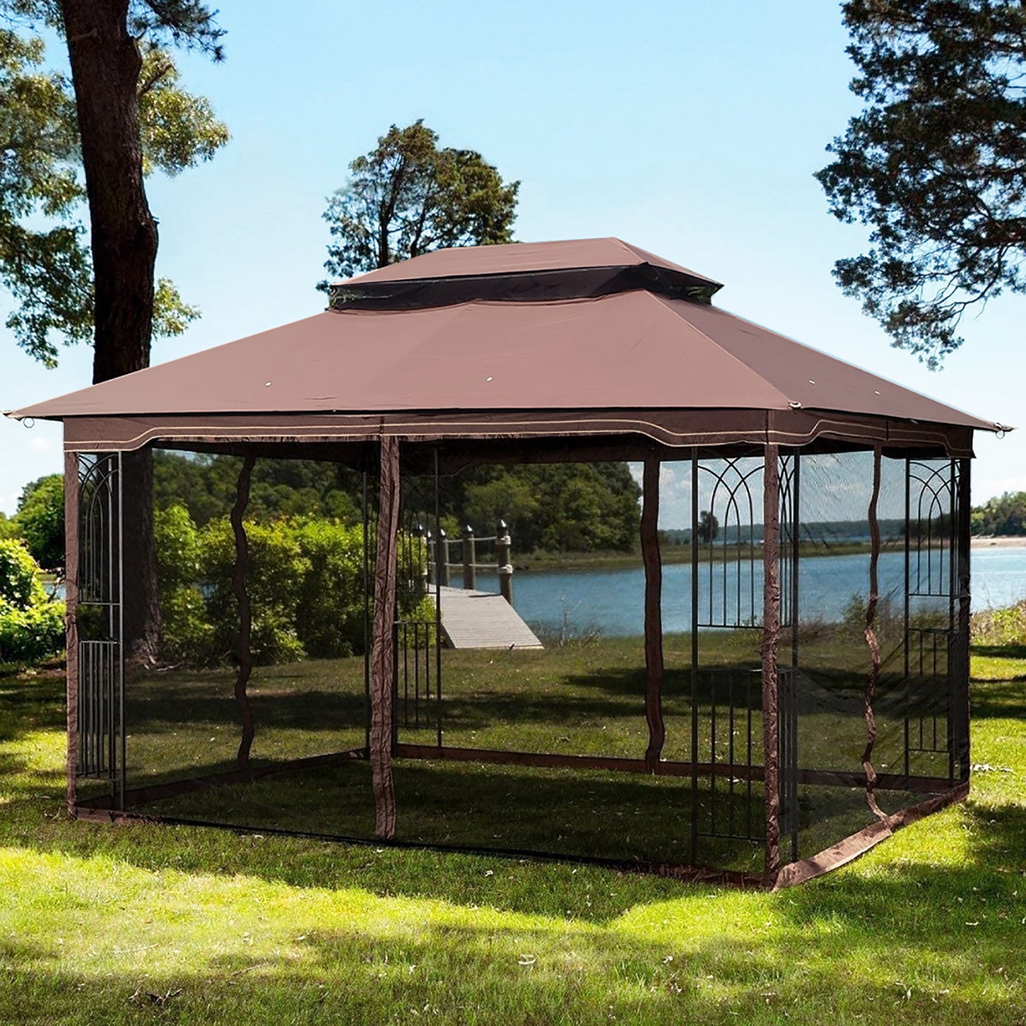 Kay 13 x 10 ft Outdoor Patio Gazebo Canopy Tent - Brown