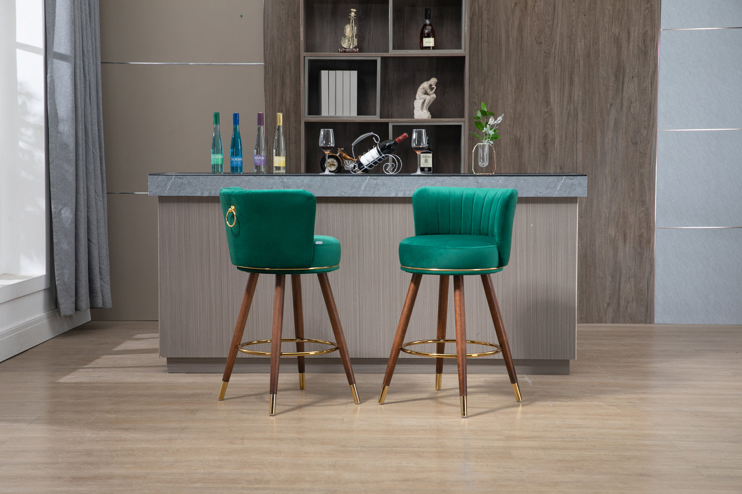 Emily  Bar Stools with Back and Footrest  - Emerald Set of 2