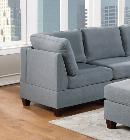 Ama Modular Sectional 6pc Set 3x Corner Wedge 2x Armless Chairs and 1x Ottoman - Gray