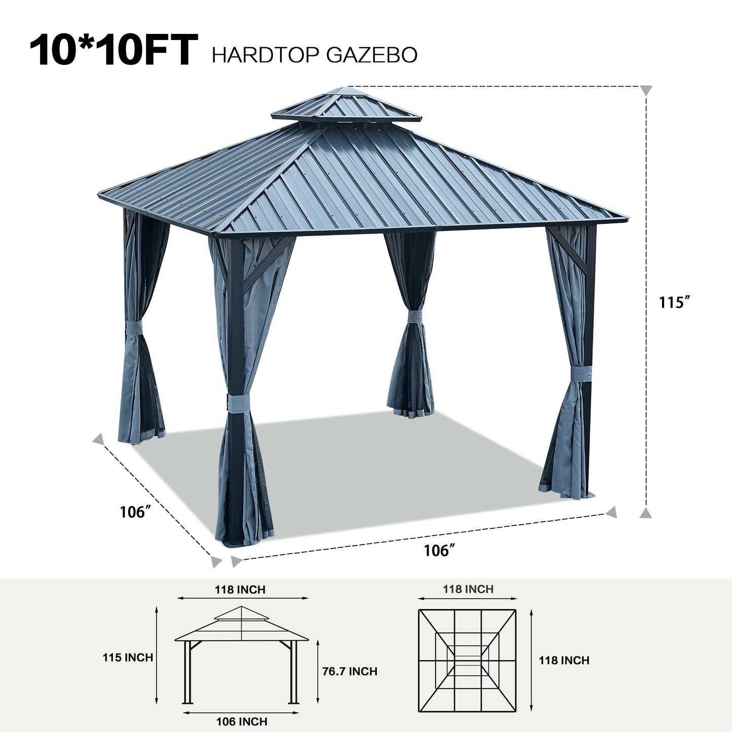 Afix 10 X 10 ft Permanent Hardtop Gazebo Canopy - Gray