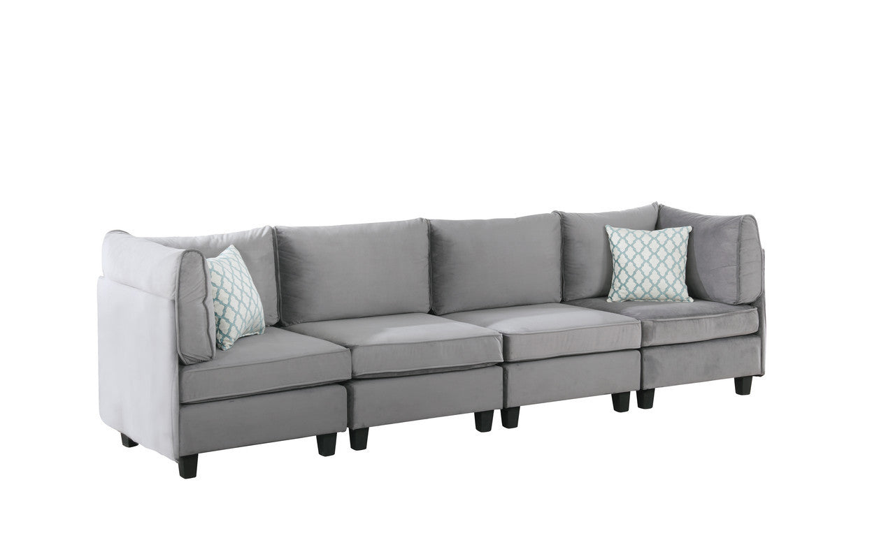 Zelmira Velvet 6Pc Modular Sectional Sofa - Gray