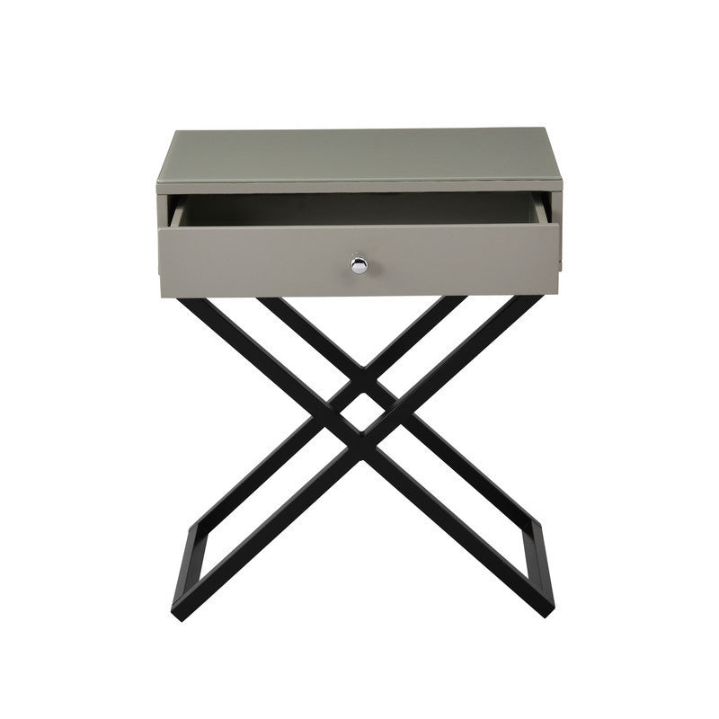 Koda Wooden End Side Table Nightstand with Glass Top - Taupe