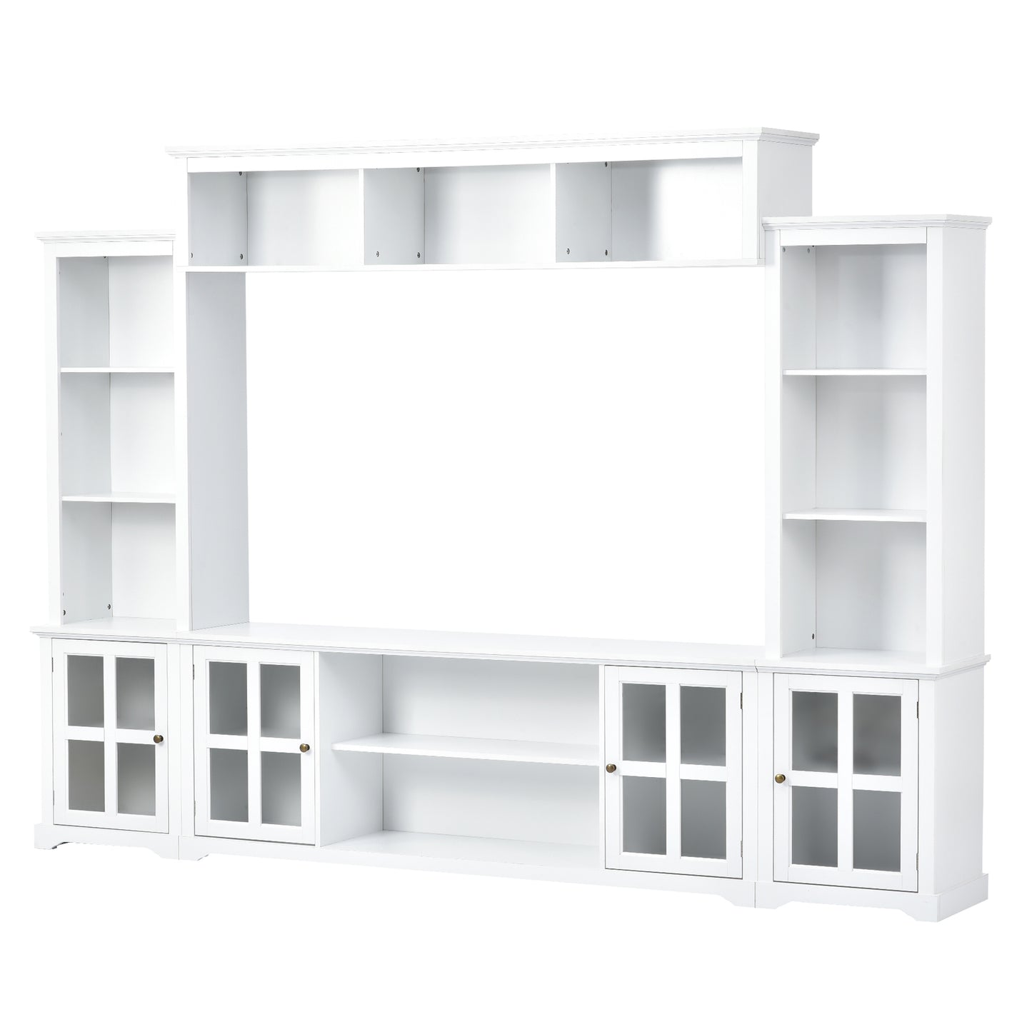 Tio Entertainment Wall Unit TV Stand with Tempered Glas - White