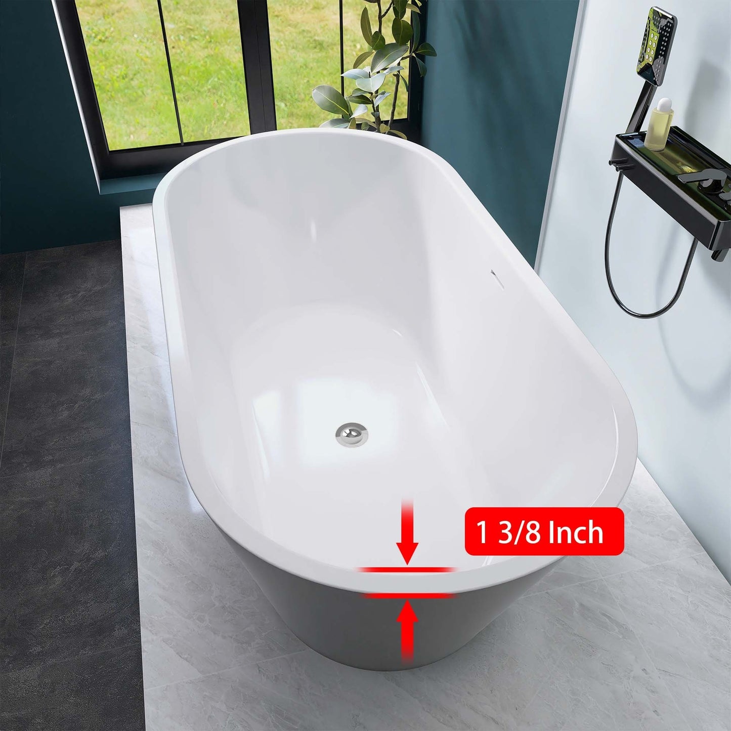 Madison 59" Minimalist  Acrylic Freestanding Soaking Bathtub  -  Matte Black