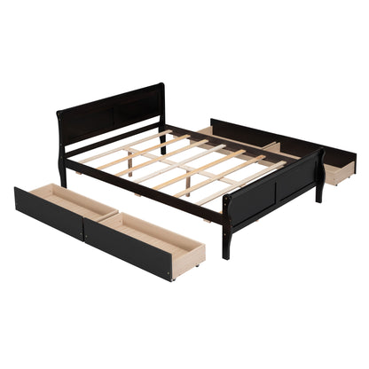 Meg Full Size Wood Platform Bed with 4 Drawers - Espresso