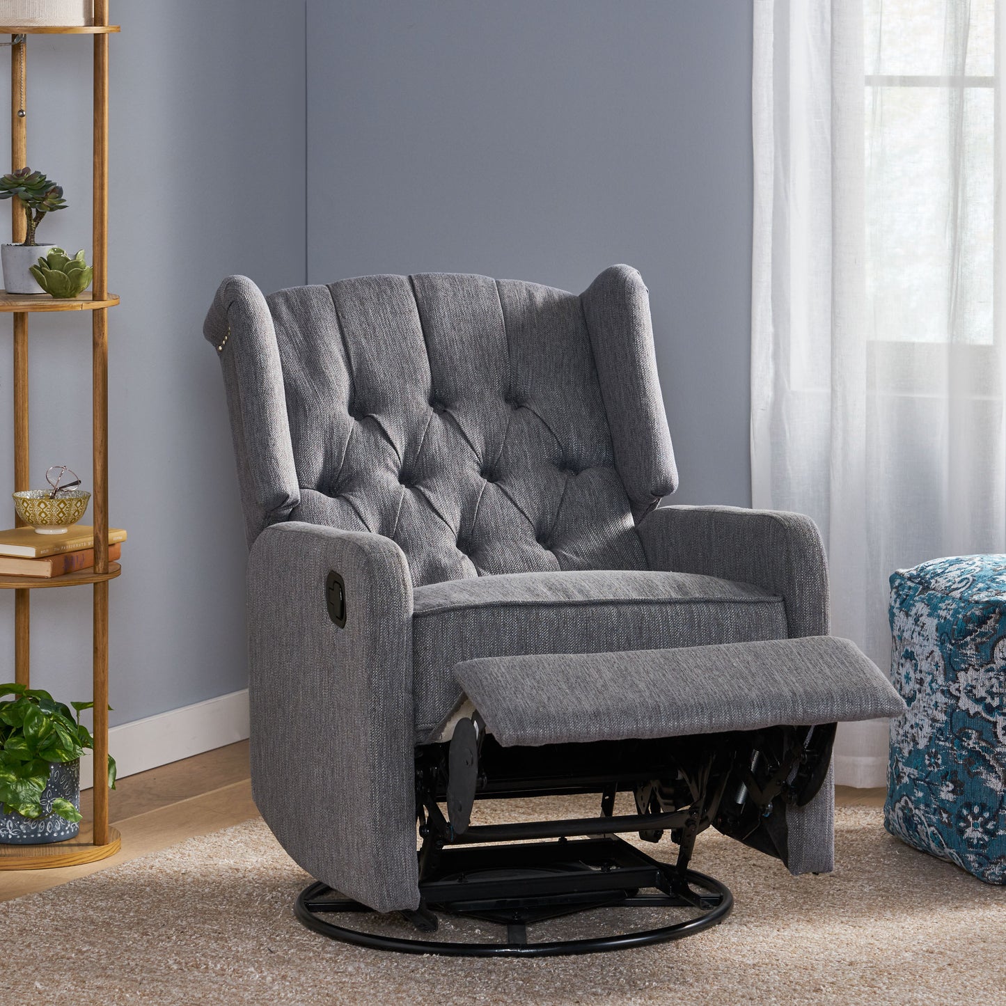 Mylo Manual Recliner Chair with 360-Degree Swivel - Charcoal