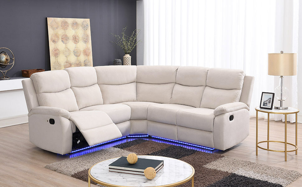 Maria Manual Recliner Chairs Set with LED Light Strip - Beige