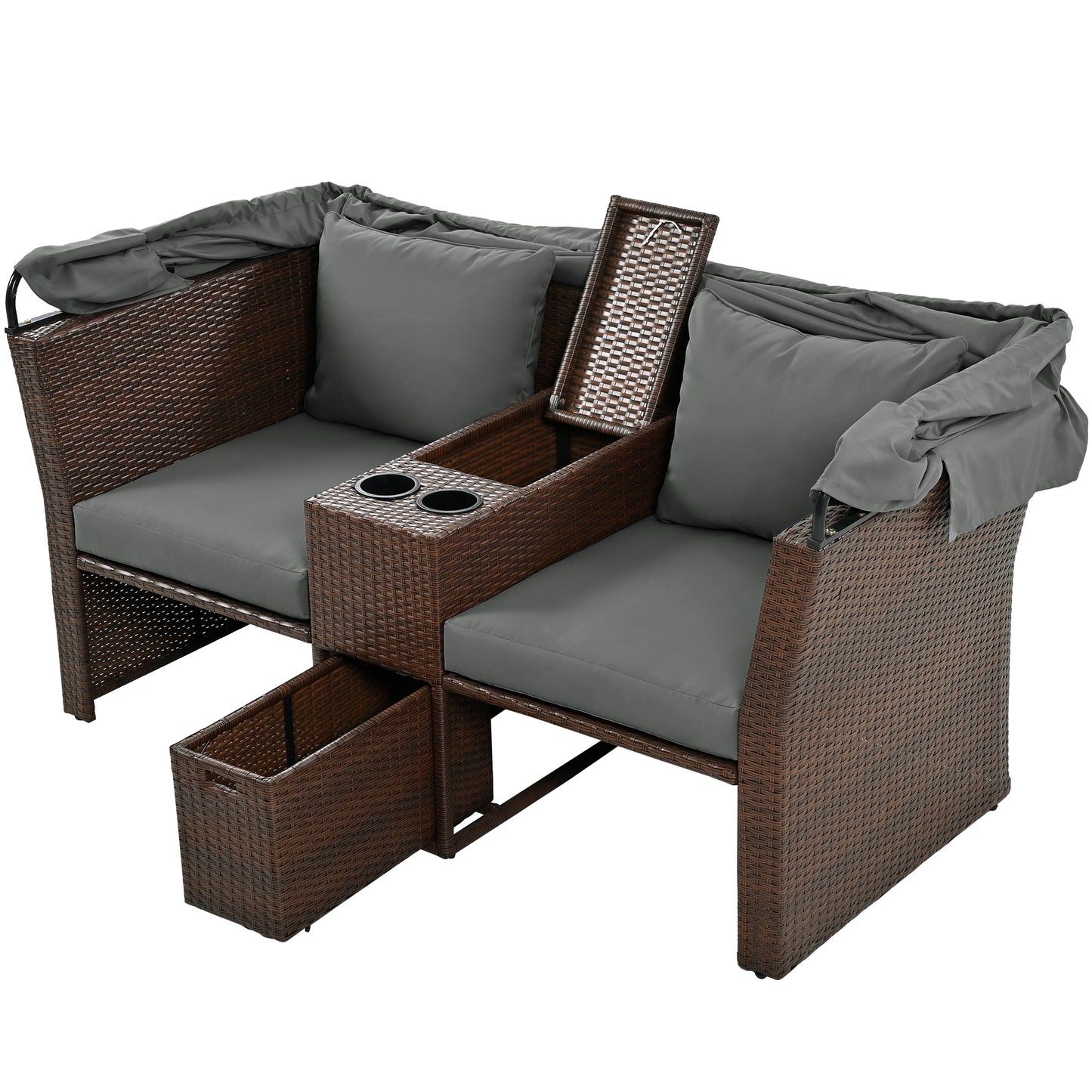 Ginson 2-Seater Outdoor Patio Daybed - Gray