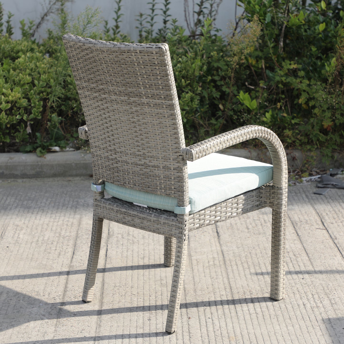 Aaron Outdoor Wicker Dining Chairs With Cushion (Set of 8) - Gray/Aqua