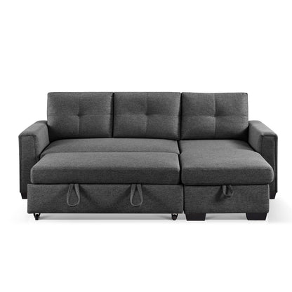 Orion 3-Seater Modular Fabric Convertible Reversible Sleeper Sectional Sofa - Dark Grey