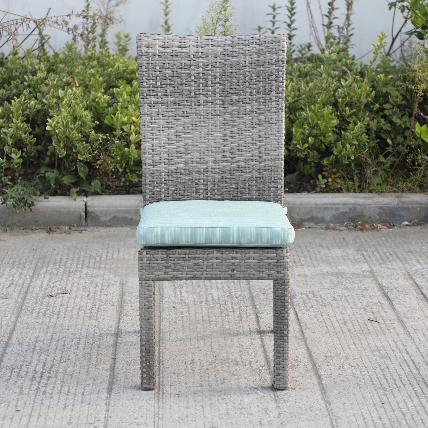 Aaron Outdoor Wicker Dining Chairs With Cushion (Set of 8) - Gray/Aqua