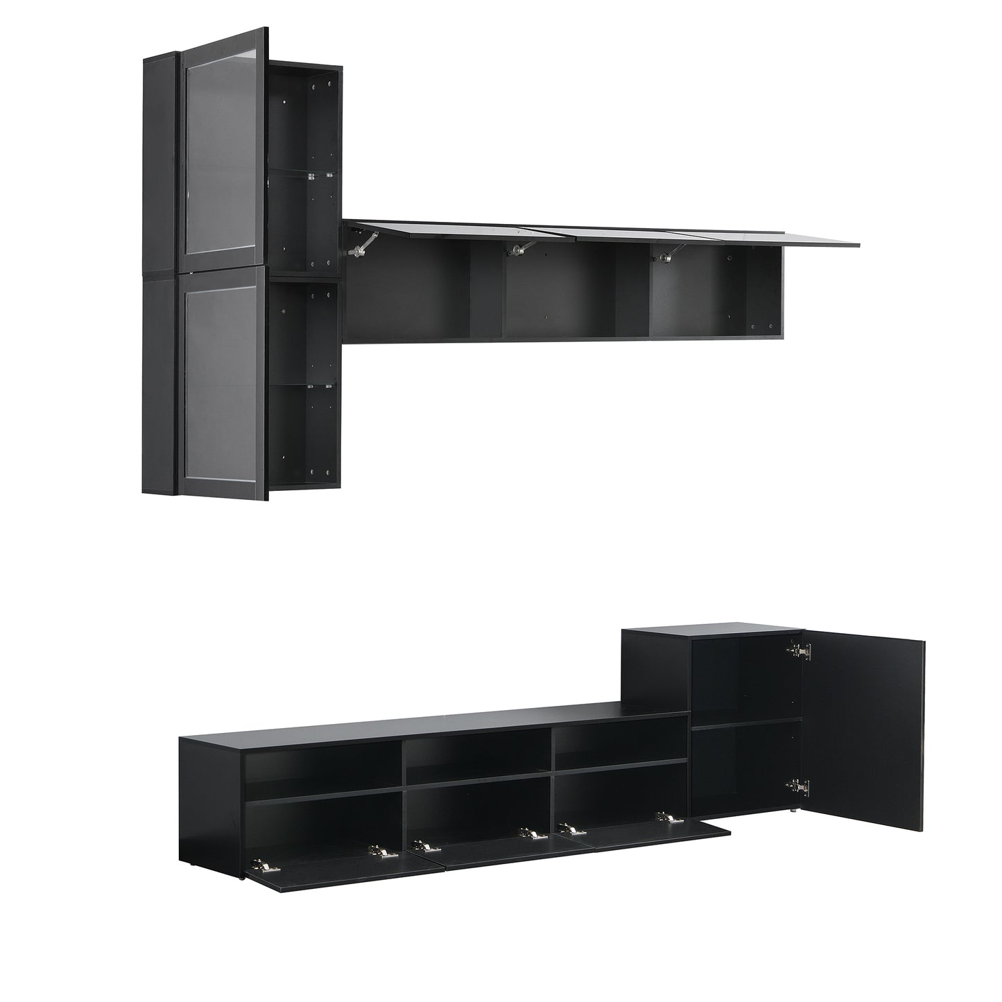 Sata TV Stand with Wall Mounted Floating Storage - Black